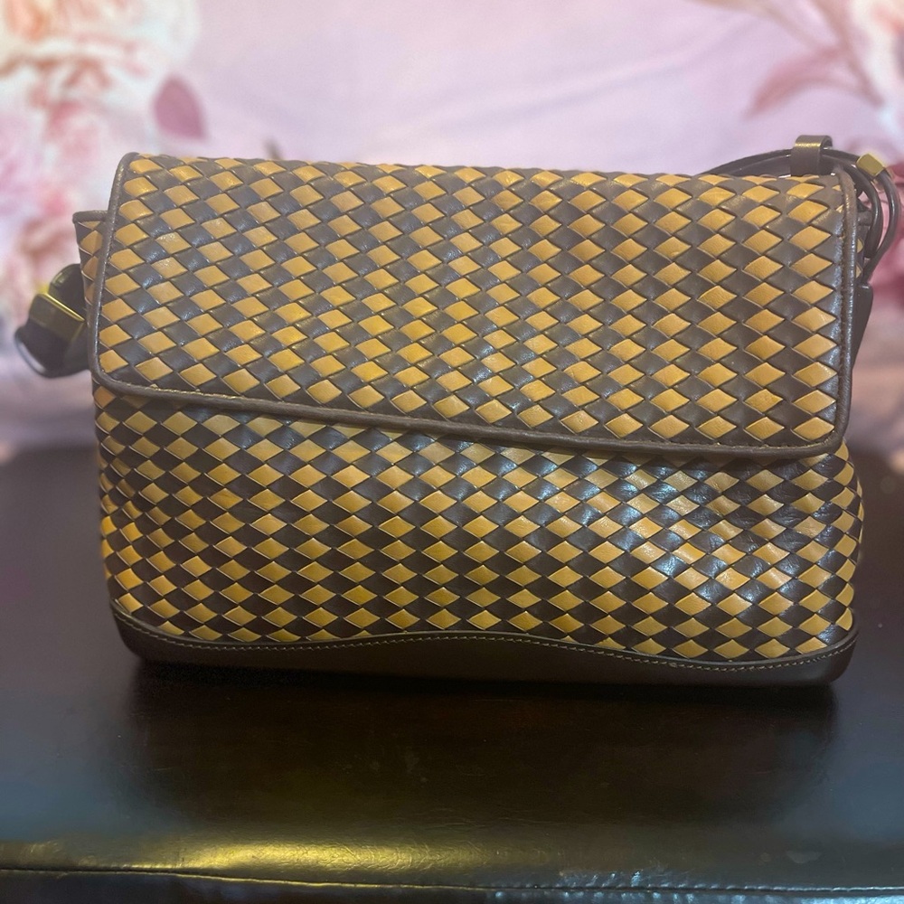 Plinio Visona Woven Satchel - British Tan and chocolate brown